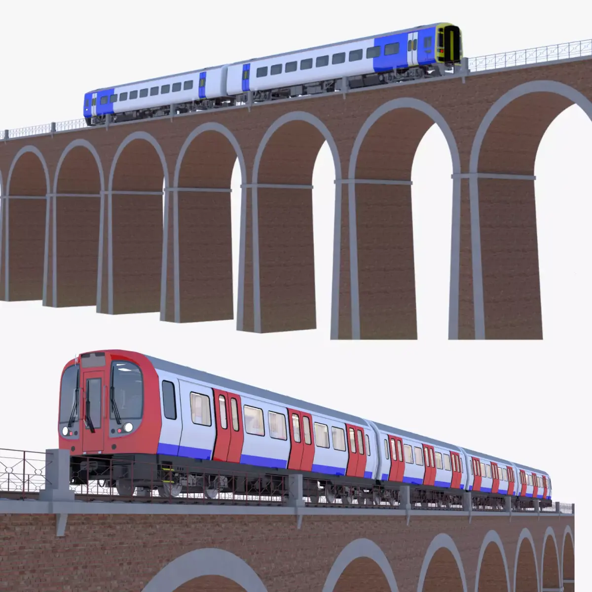 Viaduct with metro and local train 3D Model Pack