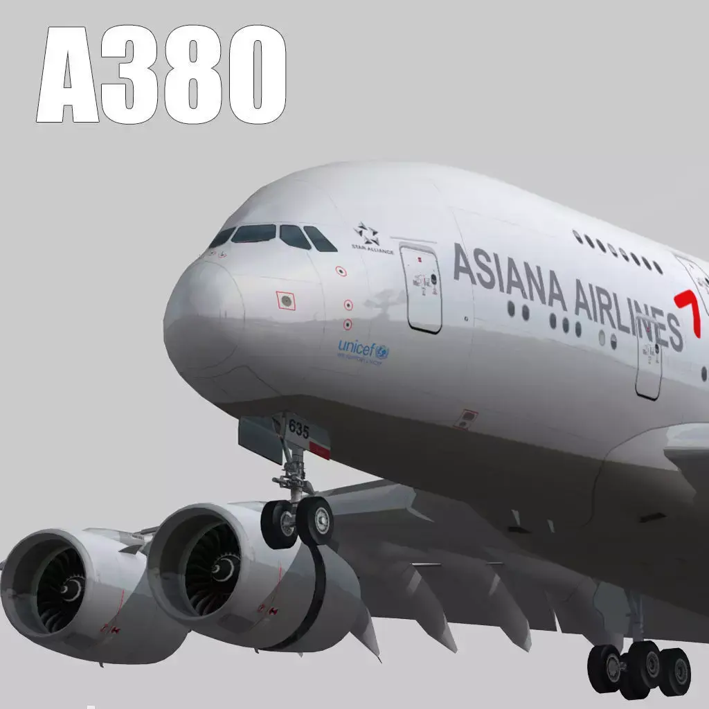 Airbus A380-8 Asiana airlines livery Low-poly 3D model