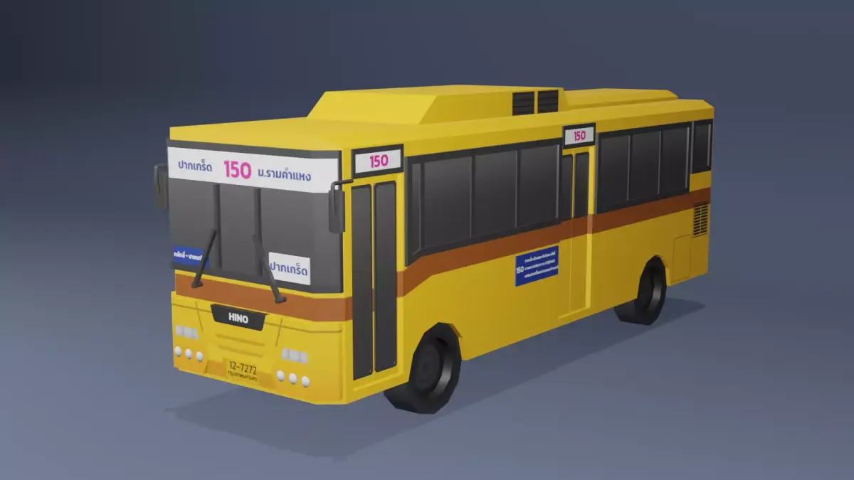 Yellow Thai bus Low poly v02 Low-poly 3D model