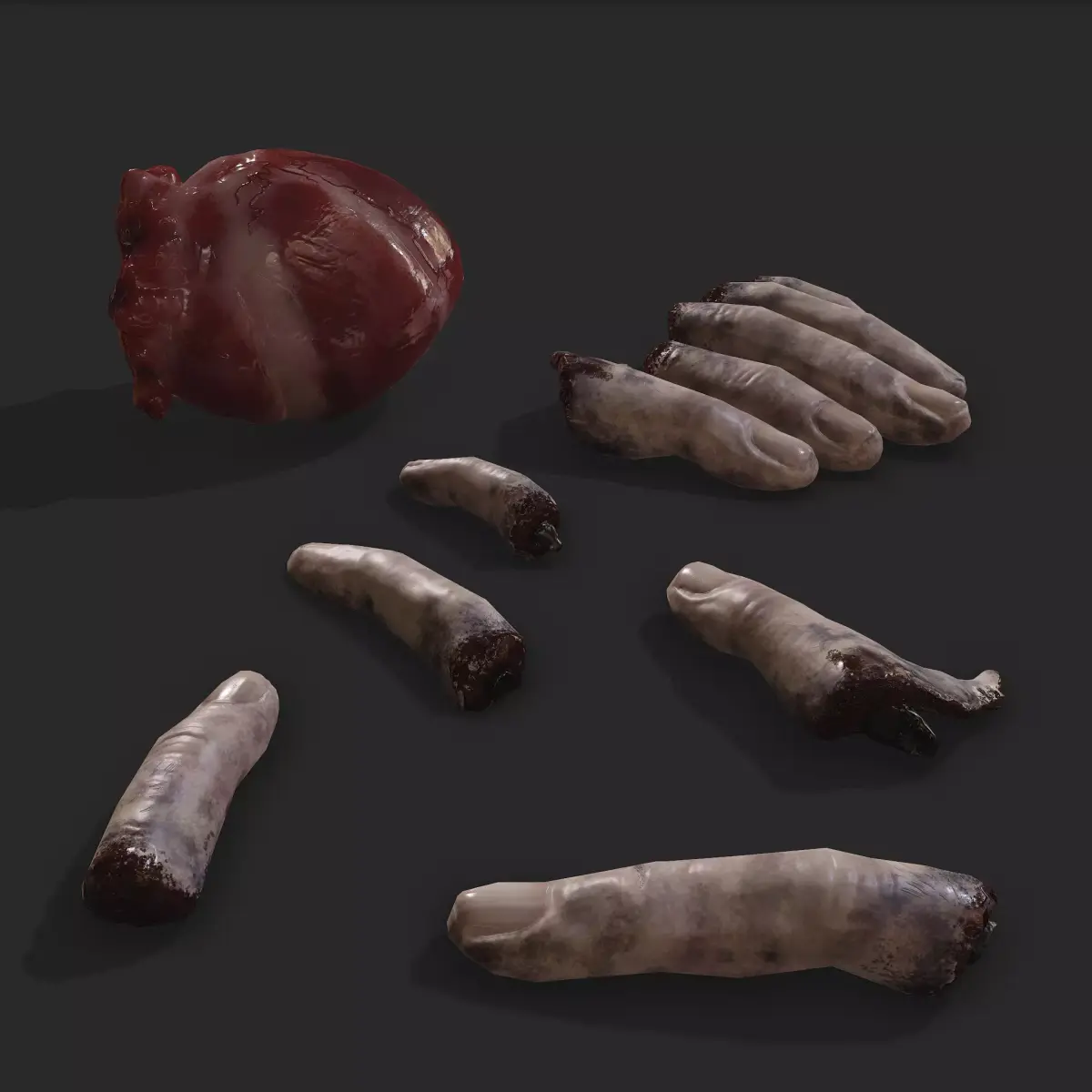 Severed Fingers and Heart 3D Model Set 3D Model Pack