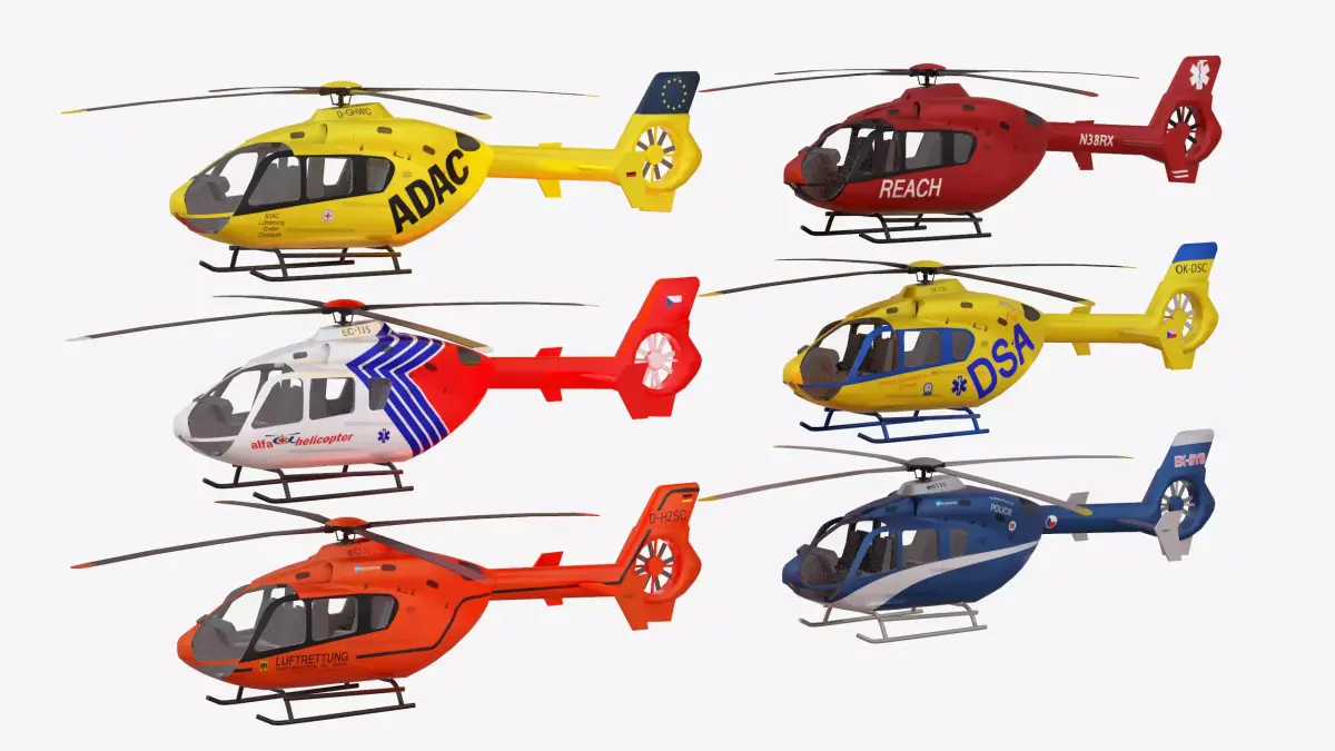Bundle 6x Airbus EC 135 Low-poly 3D model