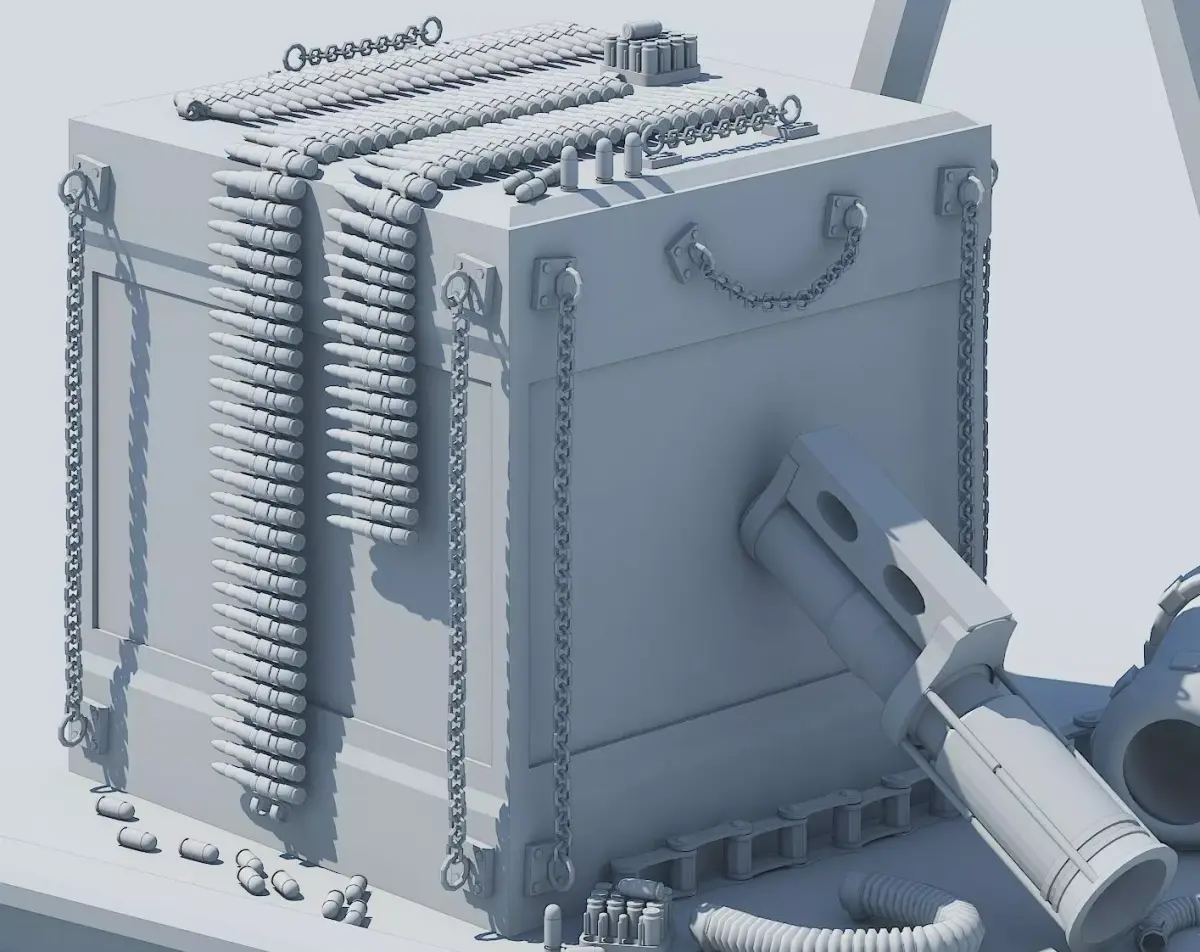 Guns collection metal box with gun Low-poly 3D model
