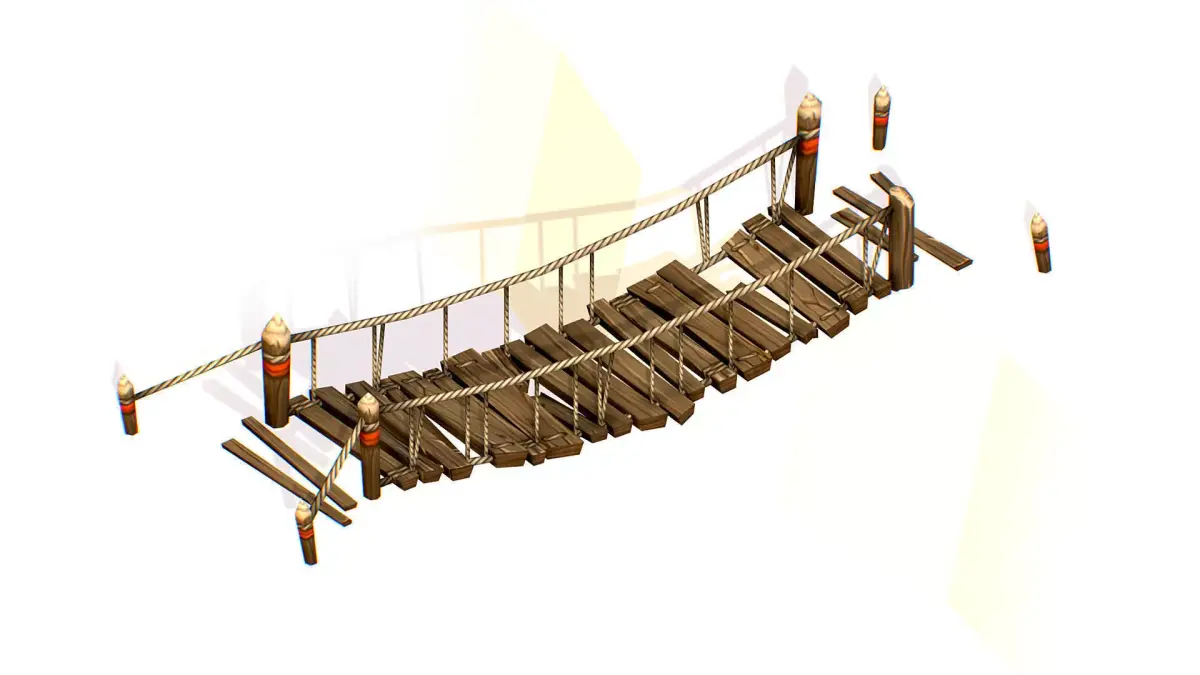 Wooden Structure Suspension Bridge Low-poly 3D model