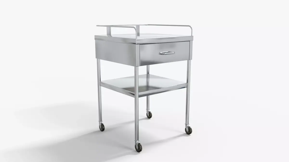 Hospital Bedside Stainless Table Medical Low-poly 3D model