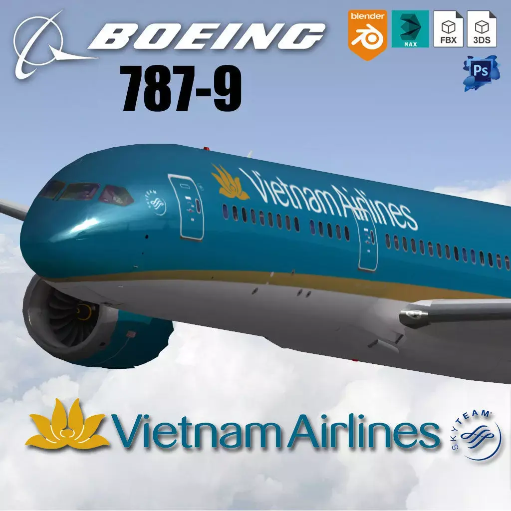 Boeing 787-9 Vietnam airlines livery Low-poly 3D model