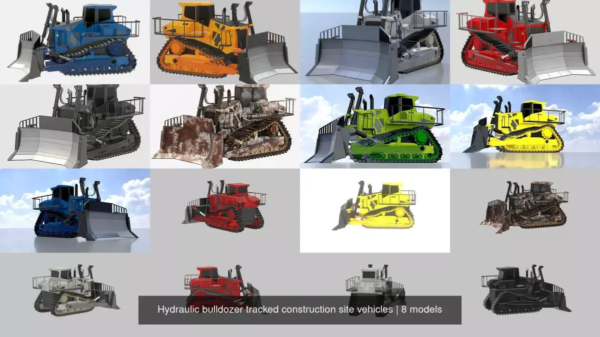 Hydraulic bulldozer tracked construction site vehicles 3D Model Pack