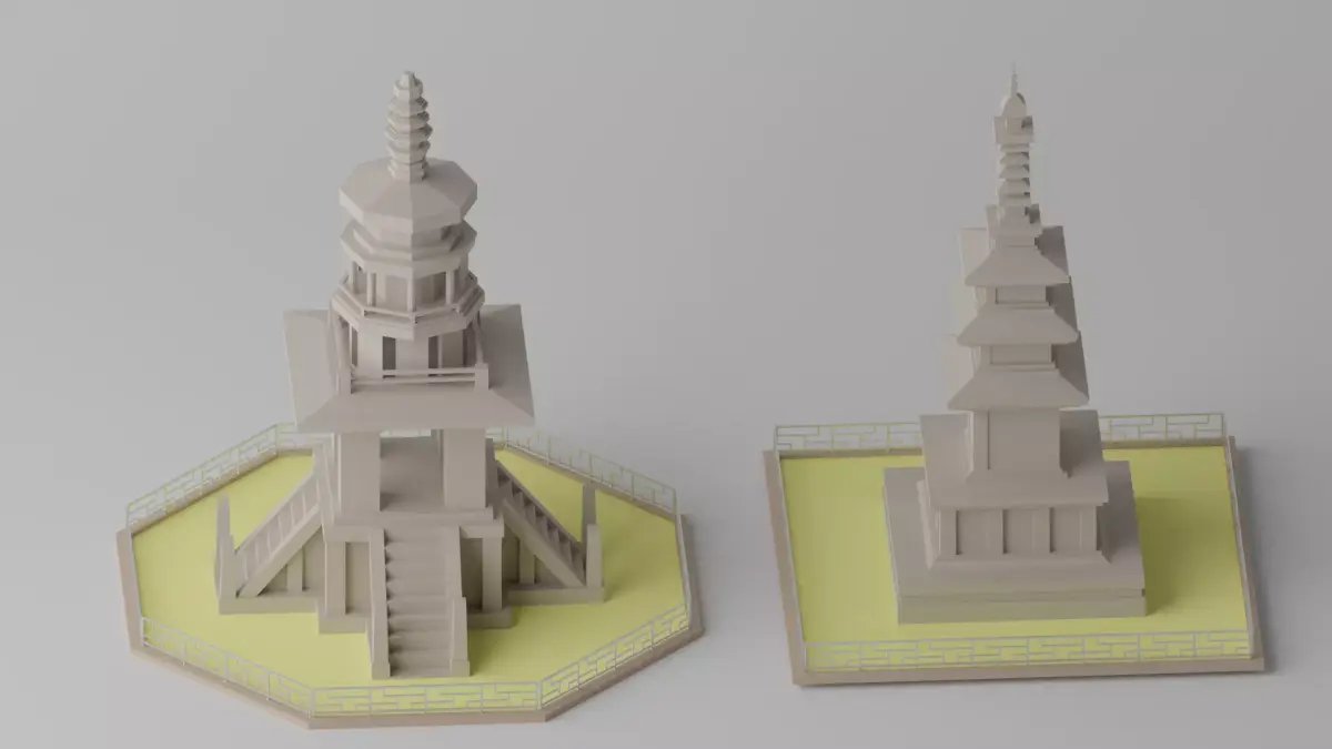 Gyeongju Bulguksa Stone Pagoda Dabotap  Seokgatap Korea Low-poly 3D model