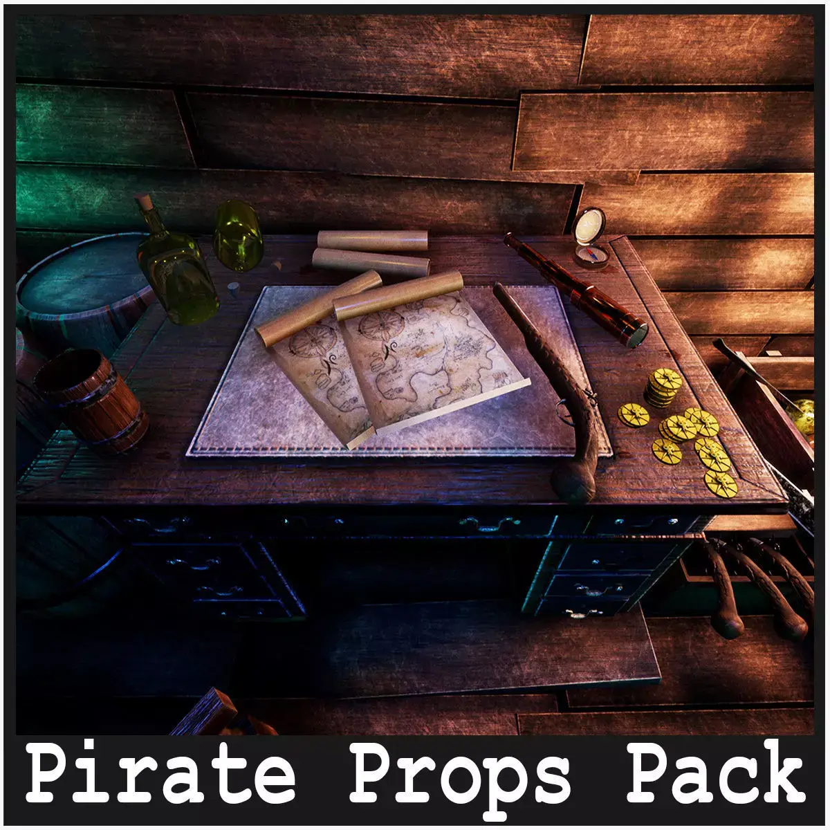 Pirate Props 60 Variations Low-poly 3D model