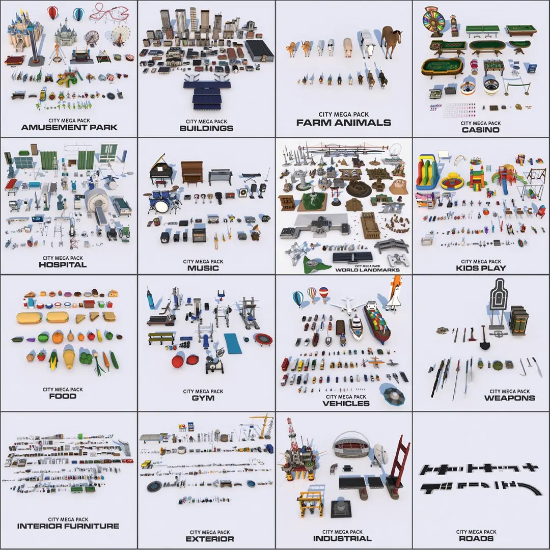 Low Poly City Mega Pack 2 Collection 3D model
