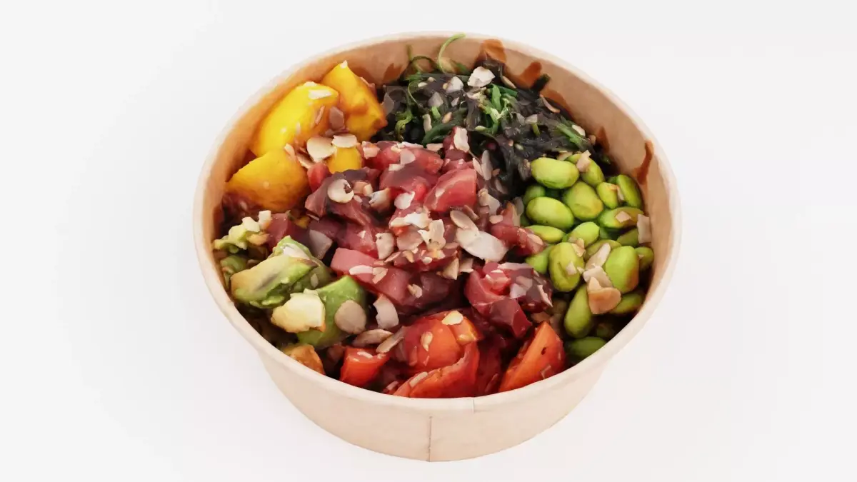 poke bowl with tuna rice avocado mango 3D model