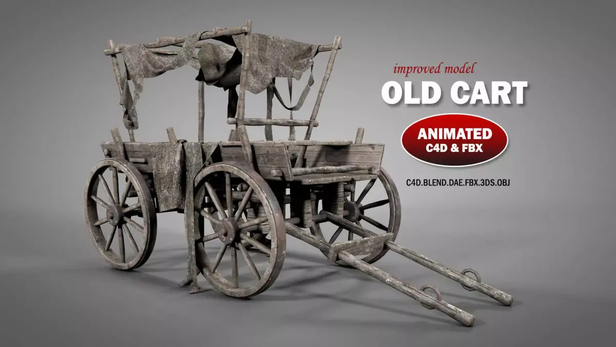 Old Cart with Fabric Animations 3D model