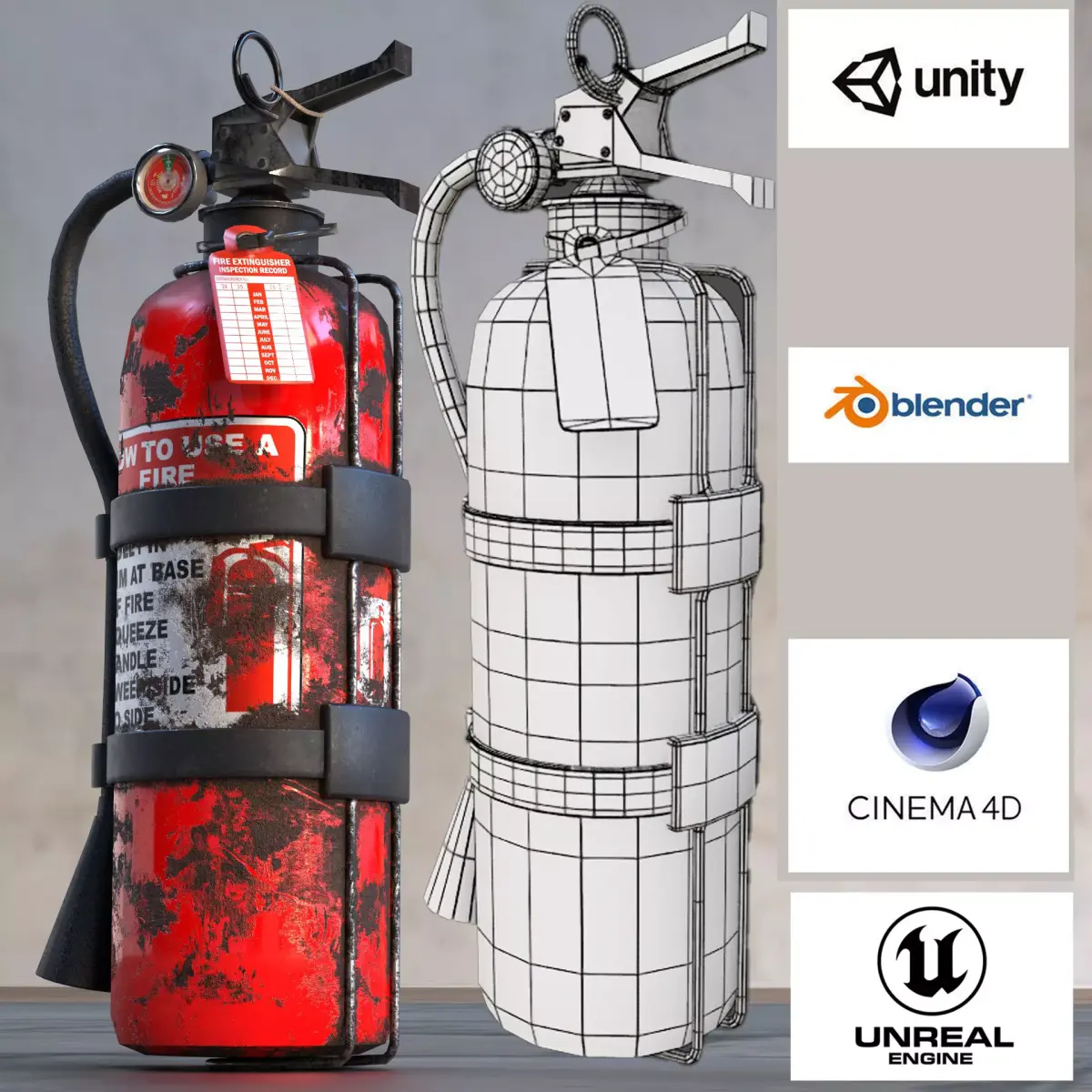 fire extinguisher game and vr Low-poly 3D model