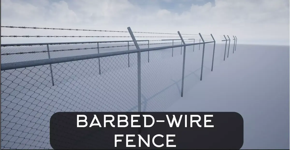 Lowpoly Modular Barbed Wire Fence Low-poly 3D model