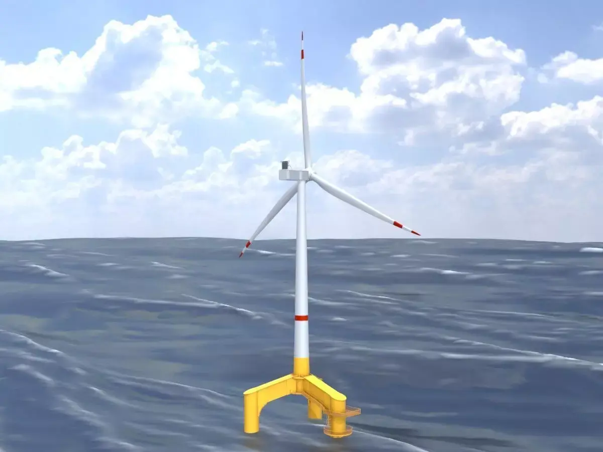 Wind turbine with Offshore Foundation V1 H-120 RD 160m Animation Low-poly 3D model