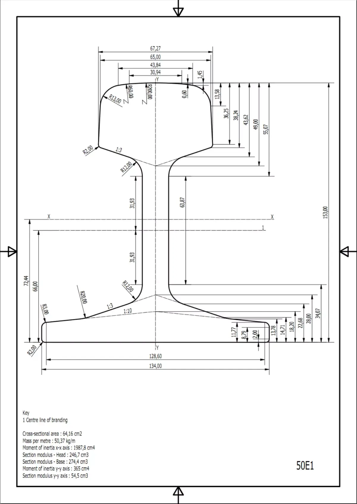 British Standard-EN13674 50E1 rail 3D model