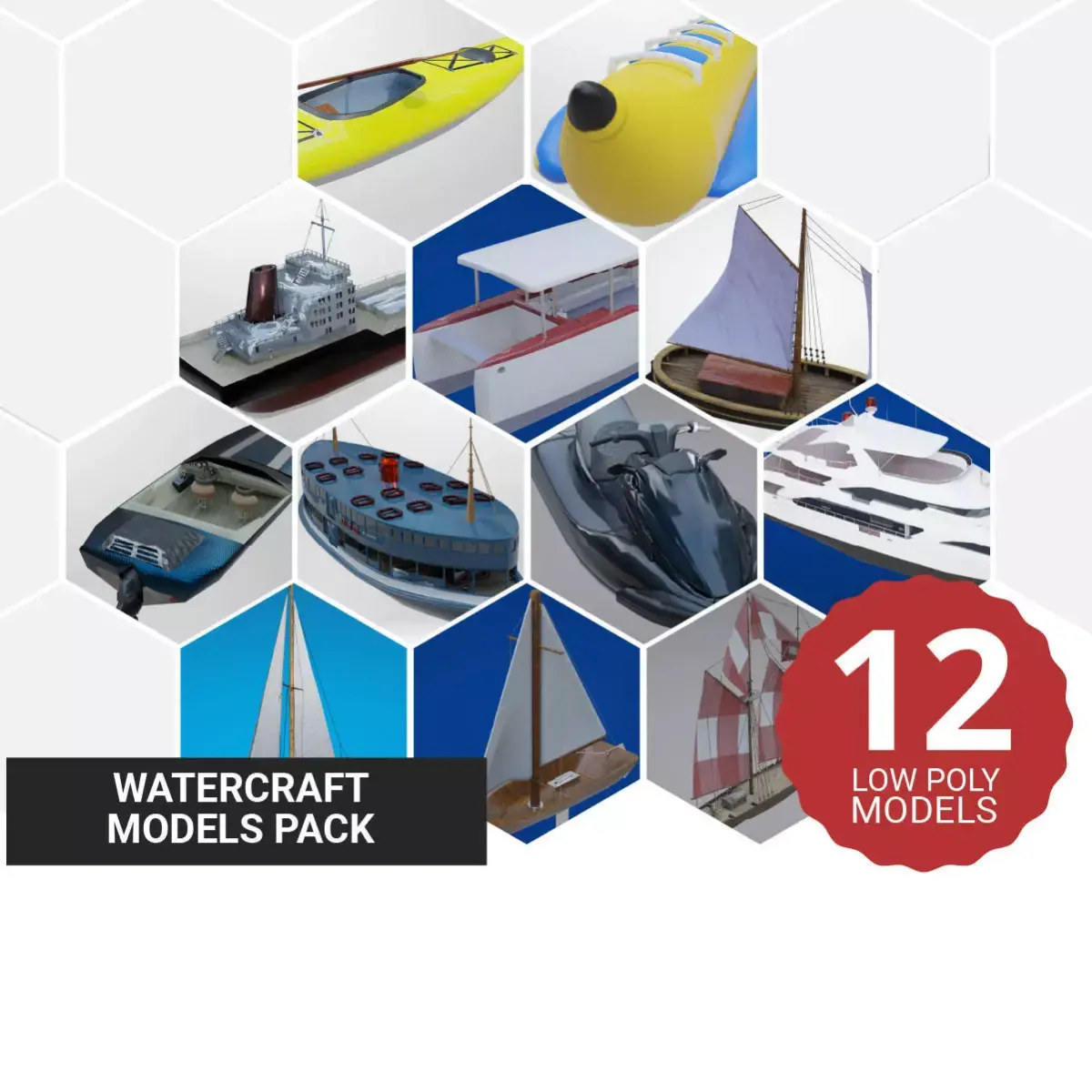 12 Watercraft Models lowPoly 3D model 3D Model Collection