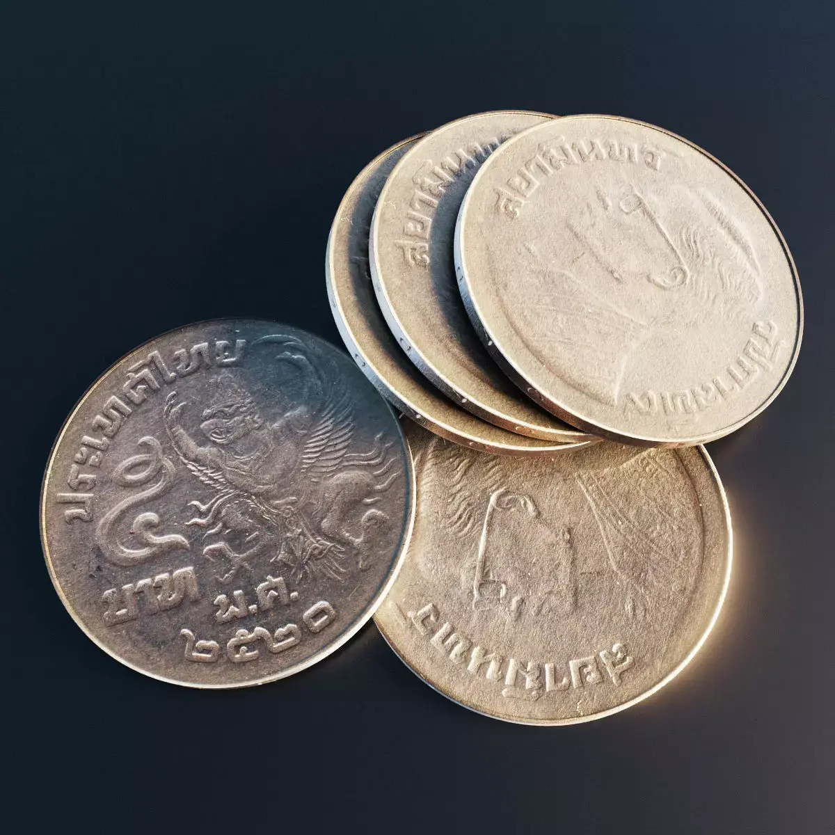 Thai 5 baht coin Low-poly 3D model