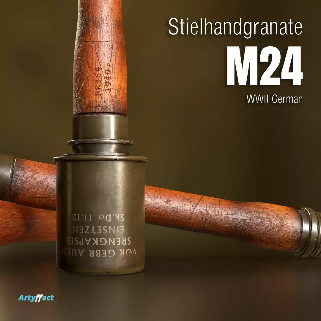 WW2 German M24 Stick Grenade Low Poly Game Asset Low-poly 3D model