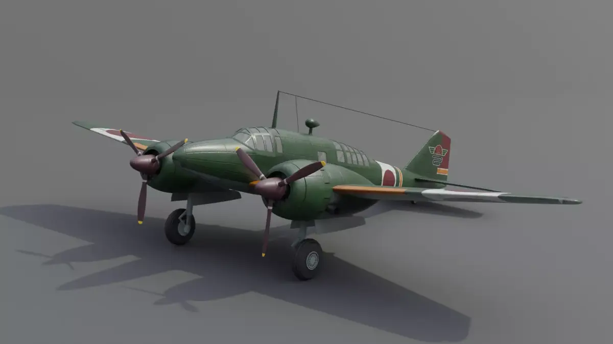 Mitsubishi Ki-46 II Dinah Twin-Engine Reconnaissance Aircraft Low-poly 3D model