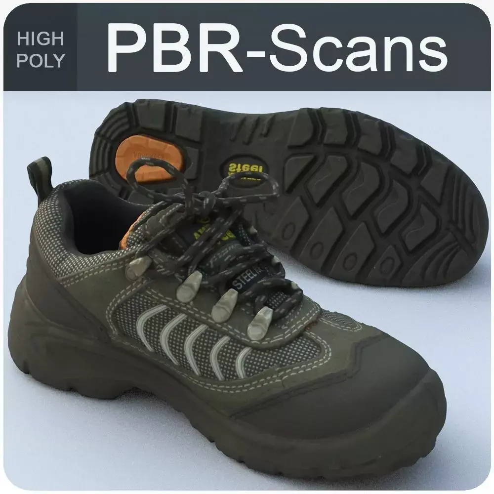 Sneaker High Poly pair of work shoes 3D model