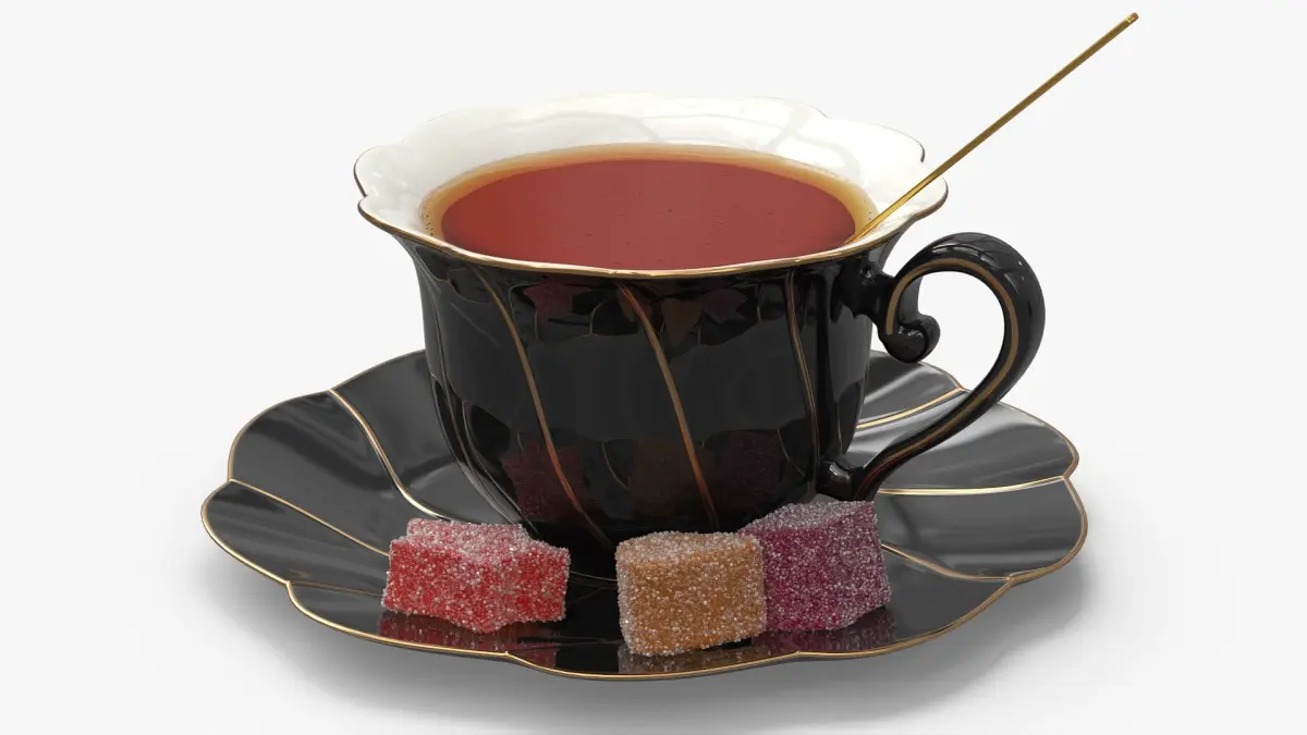 Porcelain Tea Cup with Saucer and Gumdrops Multicolor 3D model
