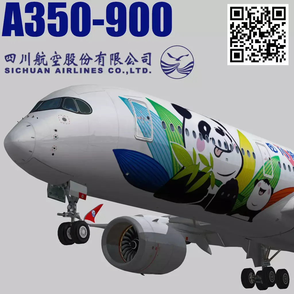 Airbus A350-900 XWB Sichuan Airlines livery Low-poly 3D model