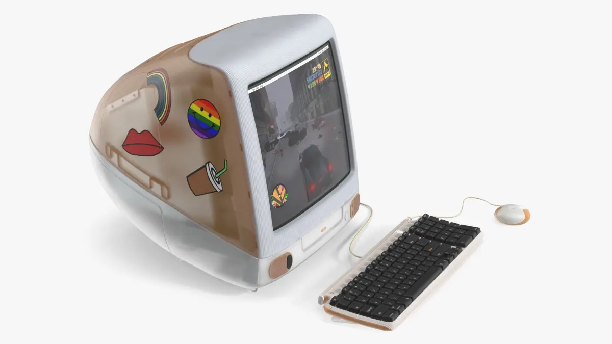 Retro Orange Desktop Computer with Stickers 3D model