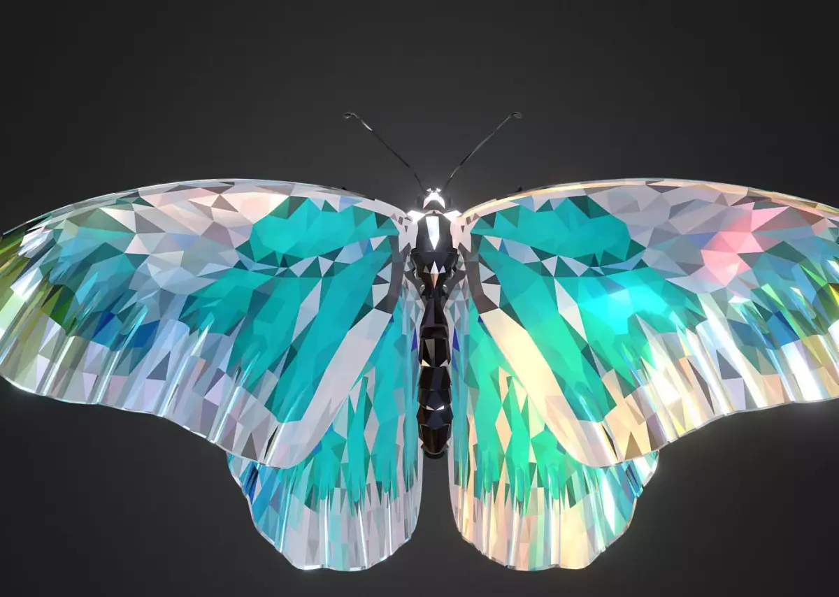 Batterfly Teal Low Polygon Art Insect Low-poly 3D model