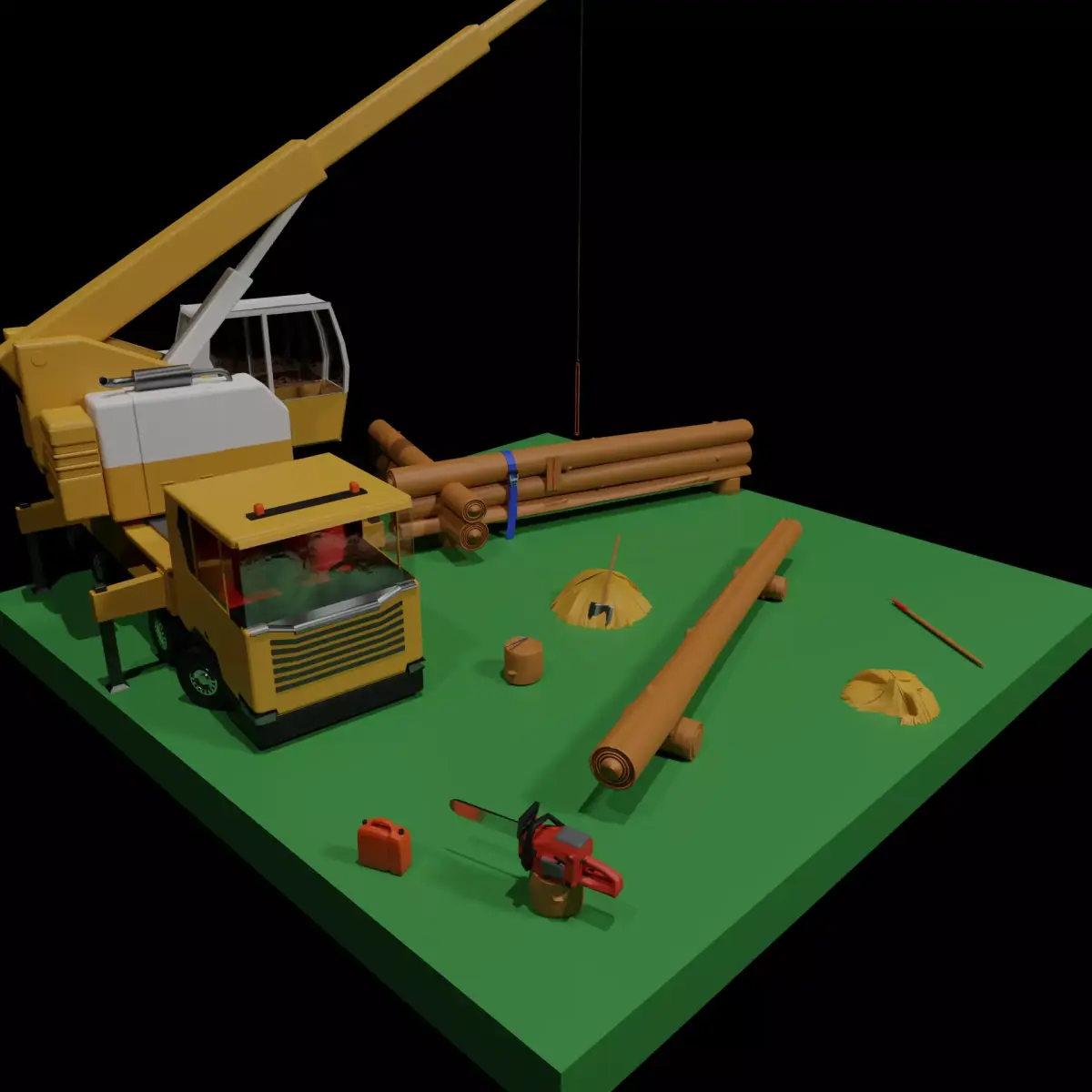 Building log home scene Low-poly 3D model
