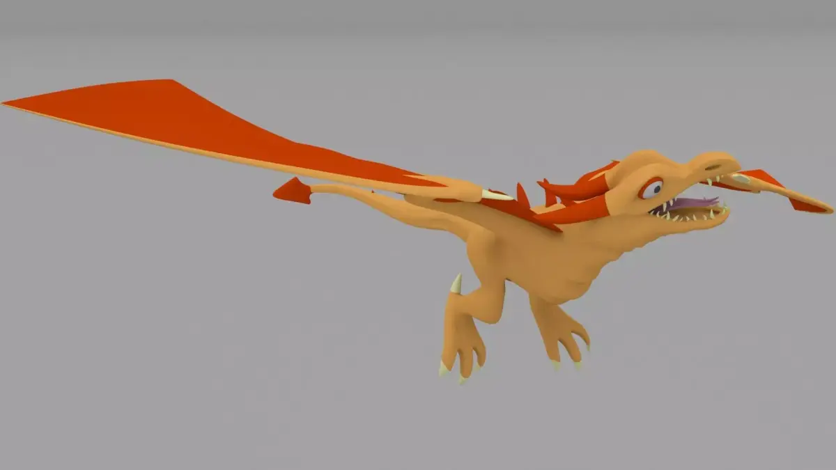 Dragon Low Poly orange flying in air 3D model