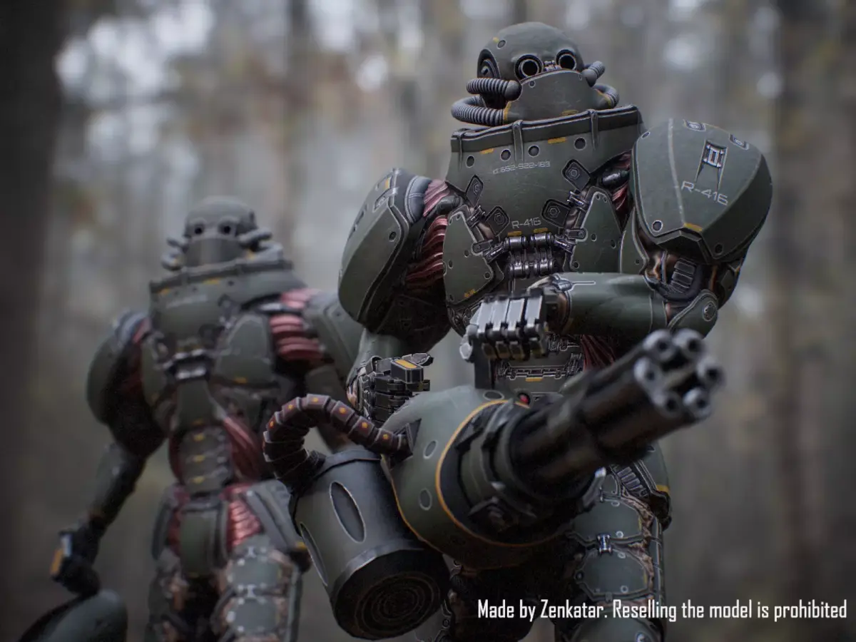 Rigged Juggernaut Military Robot with Minigun Low-poly 3D model