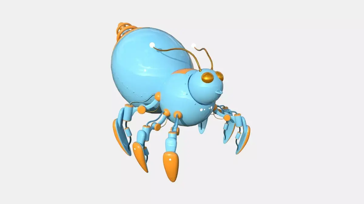 Cute Robot E07 Blue Orange - SciFi Character Design Low-poly 3D model