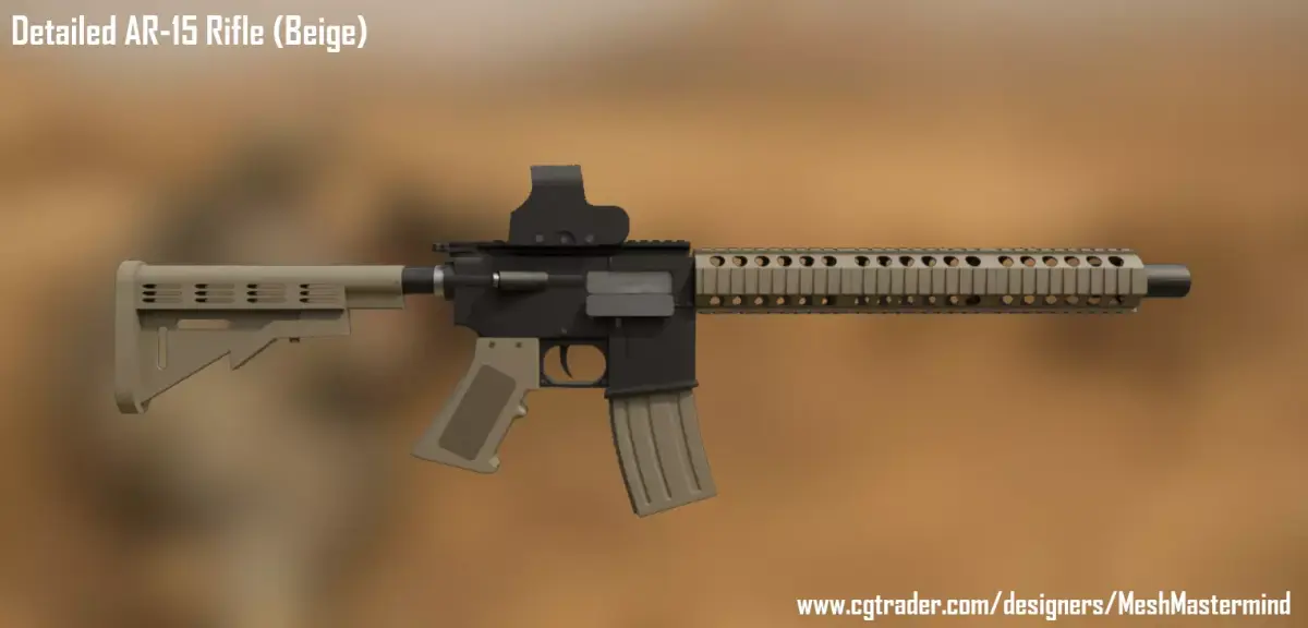 Detailed Modular AR-15 Assault Rifle Beige Edition Low-poly 3D model