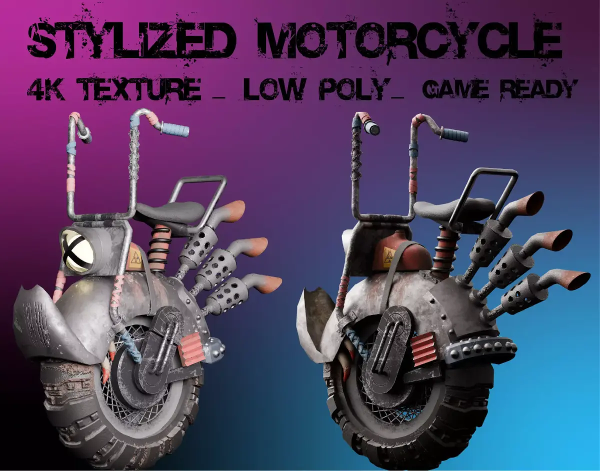 Stylized Motorcycle Low-poly 3D model get