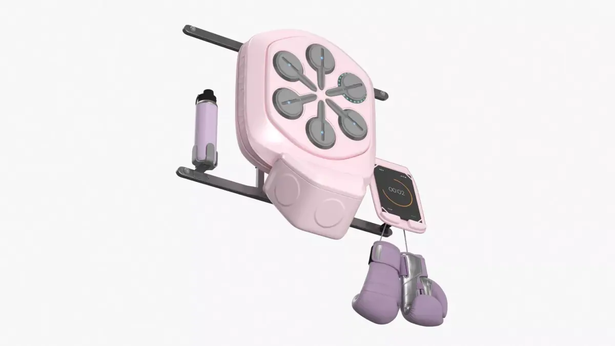 Wall Boxing Trainer Set with Gloves and Water Bottle Pink 3D model