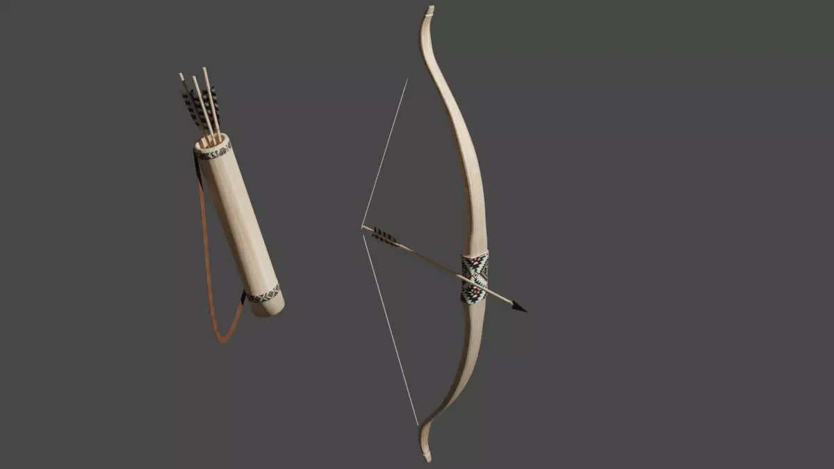 Bow and Arrows with Quiver  Low-poly 3D model