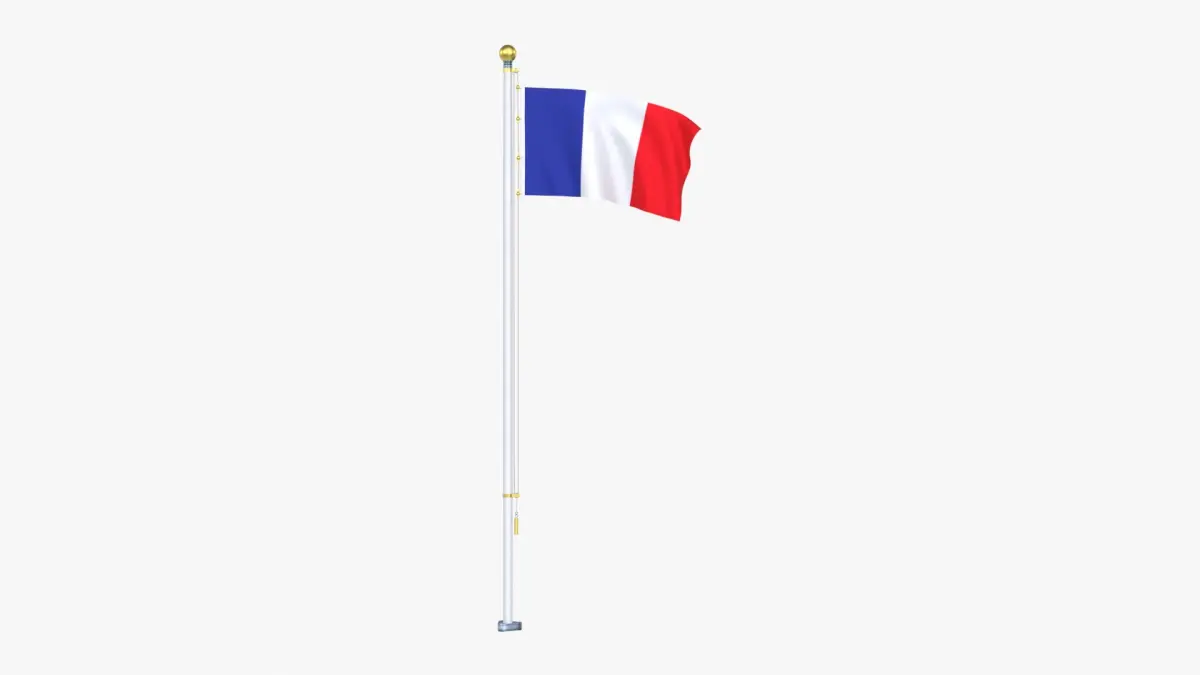 FranceFlagStandPoleAnimated 3D model