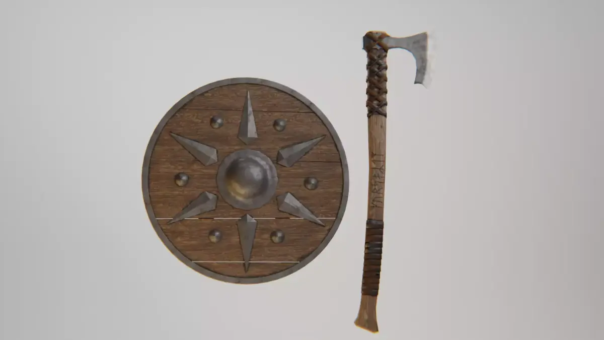 VIKING  SHIELD AND AXE Low-poly 3D model