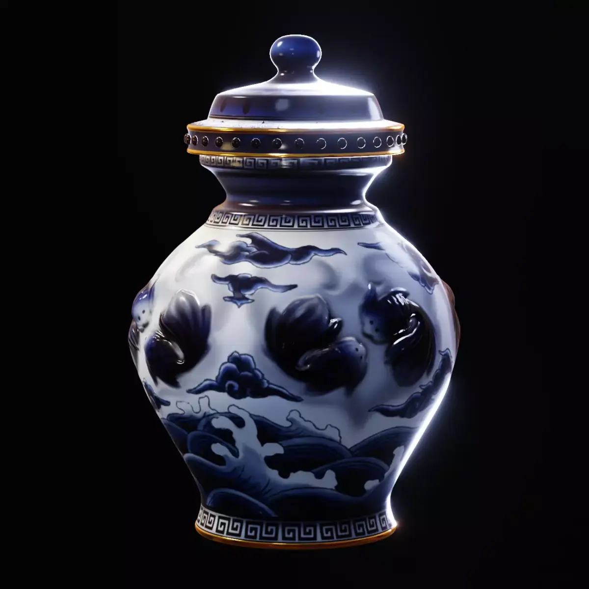 Stylised Chinese Vase Low-poly 3D model