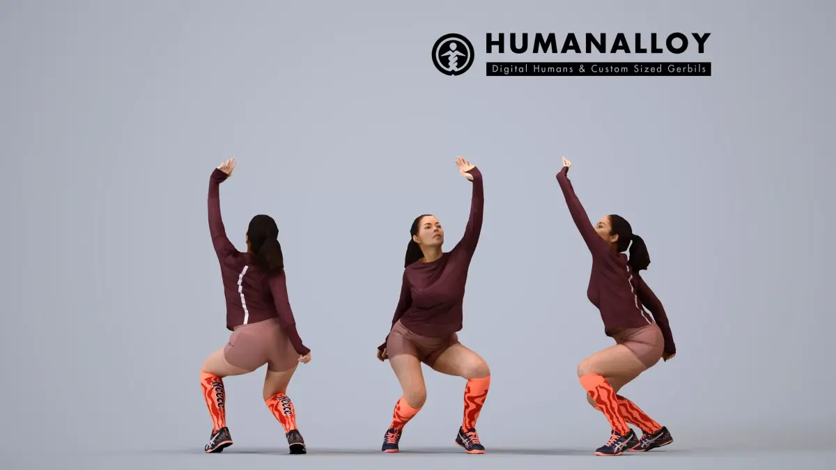 00567Nicole010 - Adult Caucasian woman crouching during 3D model