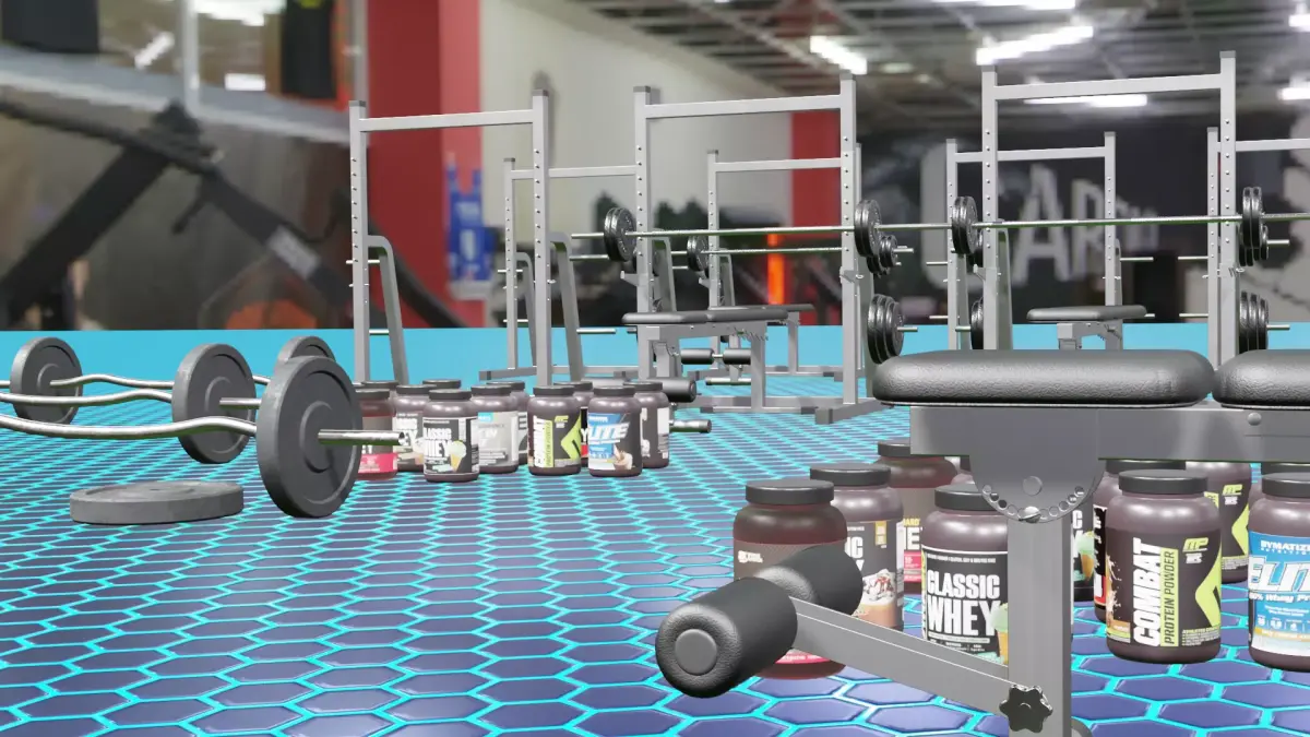 full gym with supplements blender project Low-poly 3D model