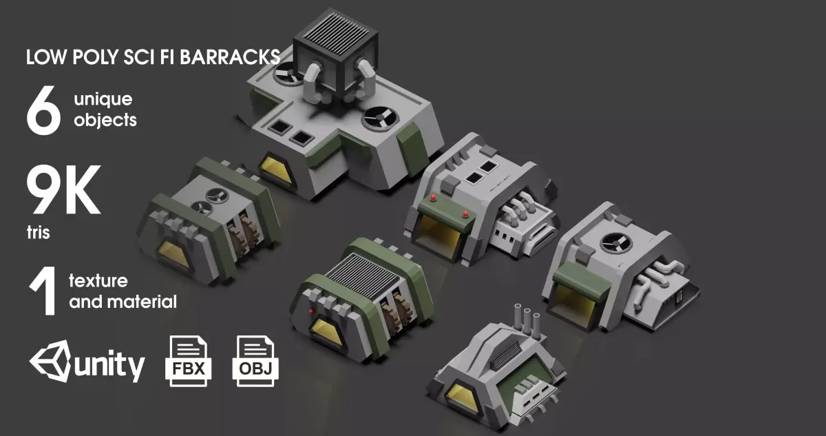 Low Poly Sci-Fi Barracks Low-poly 3D model