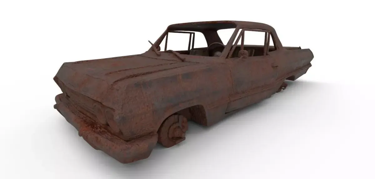 Rusted Vintage Car Wreck Low-poly 3D model