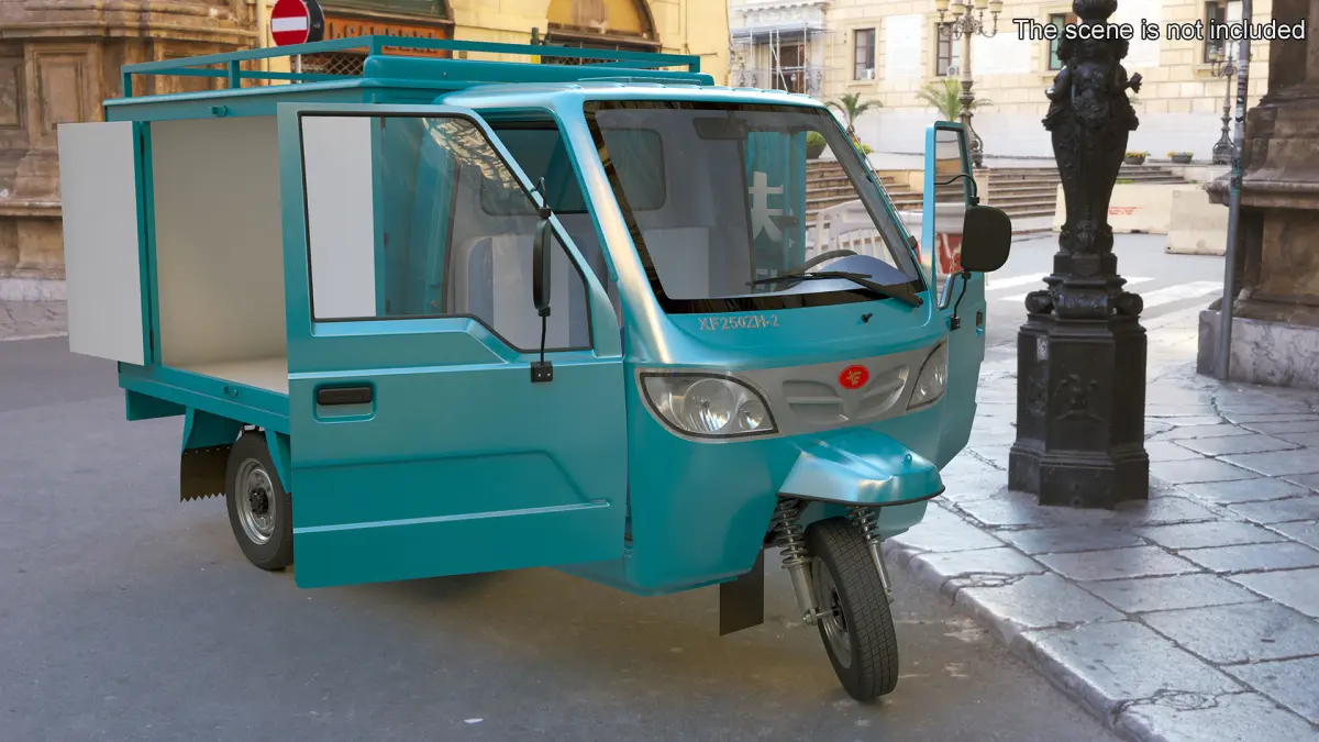Delivery Trike with Close Body Blue Rigged 3D model