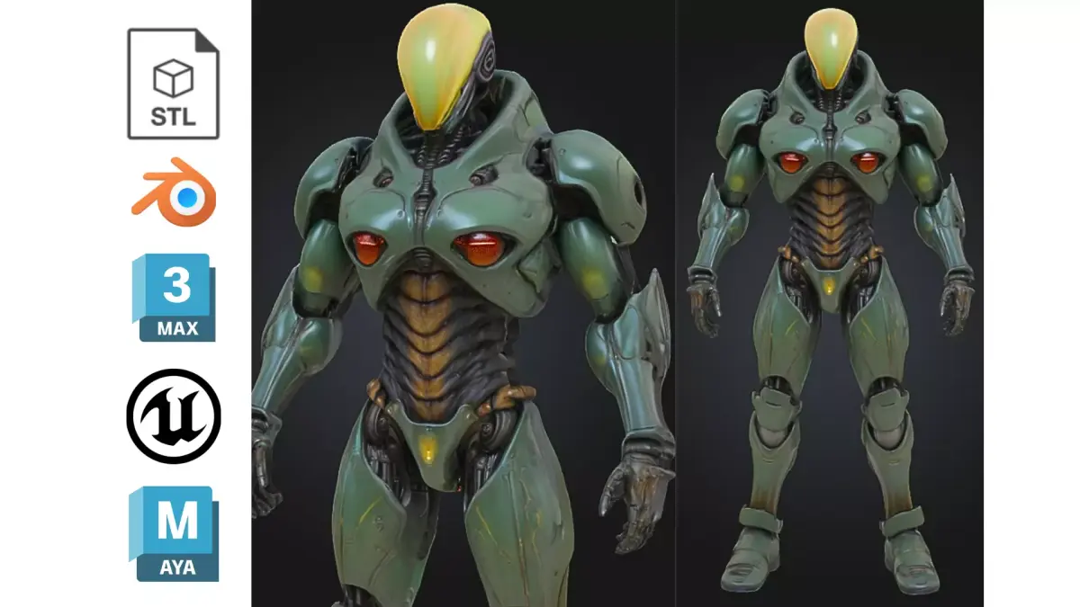Futuristic Bio Mechanical Robot Low-poly 3D model
