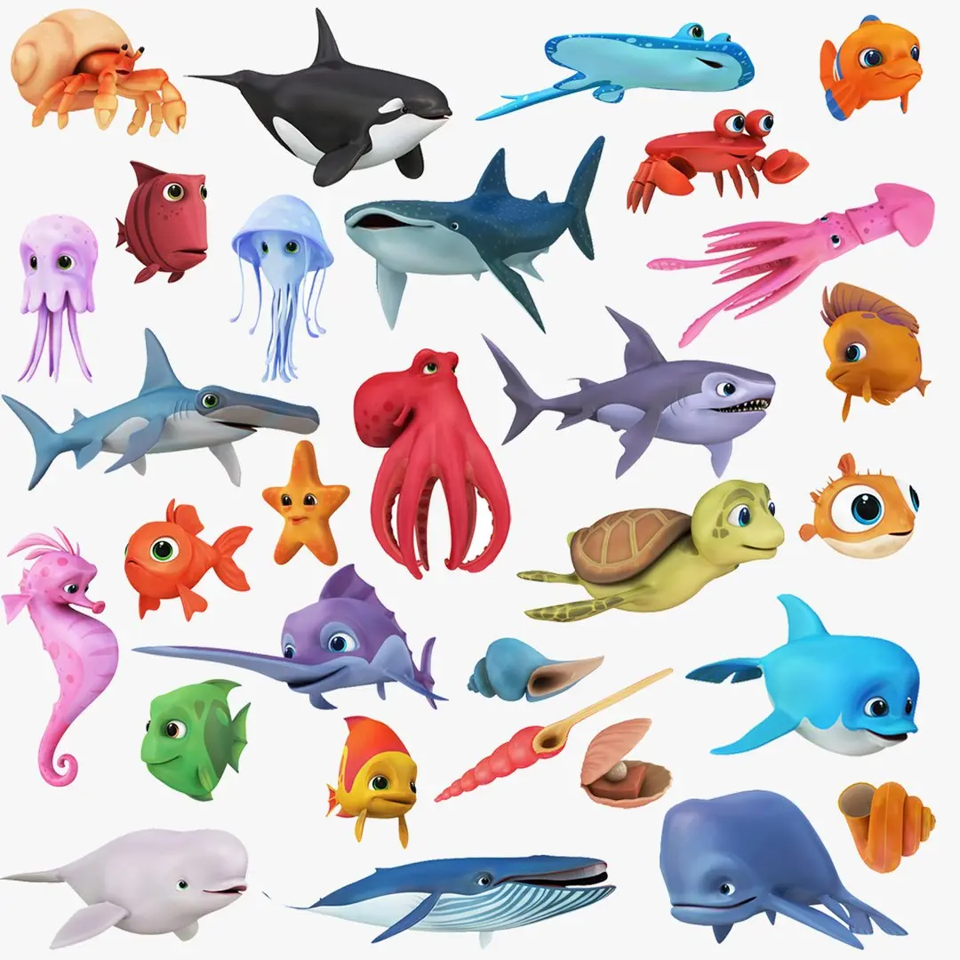 Big Carton Sea Creatures Collection 30 in 1 3D model
