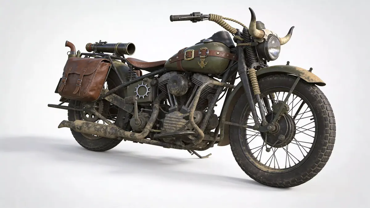 Wild West Frontier Combat Motorcycle 3D Model Low-poly 3D model