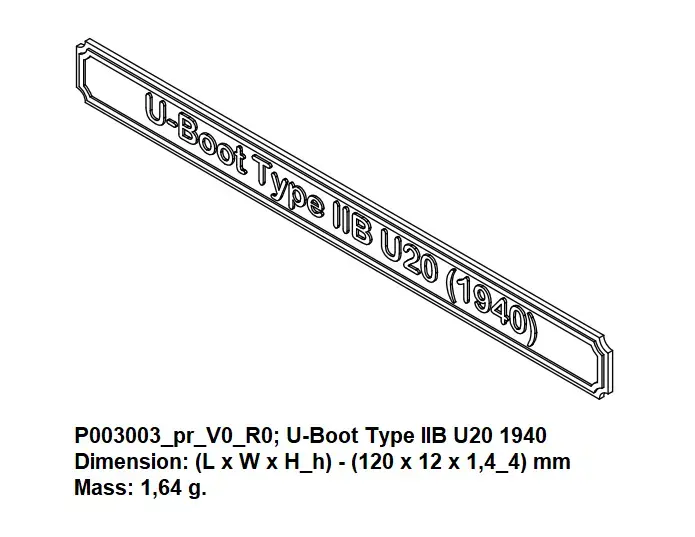 Nameplate - U-Boot Type IIB U20 1940 3D print model