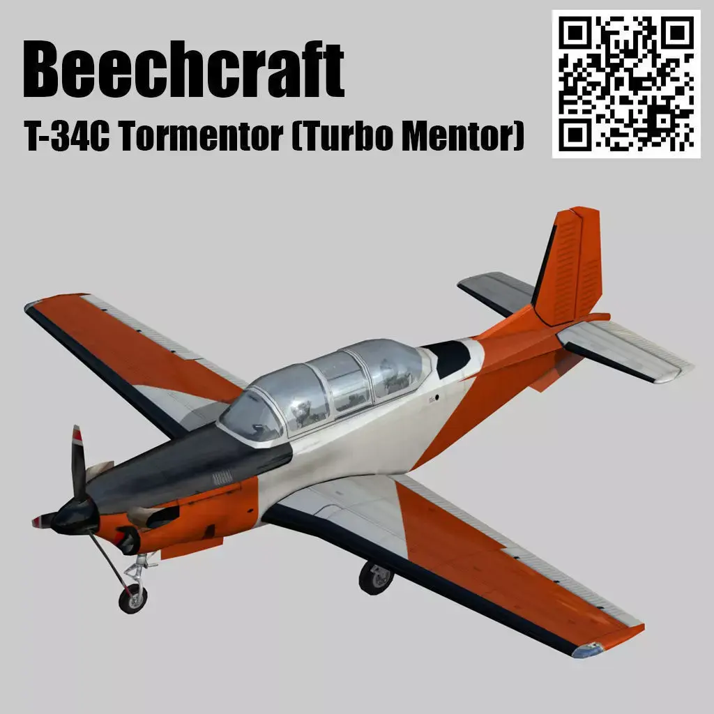 Beechcraft T-34C Turbo Mentor Low-poly 3D model