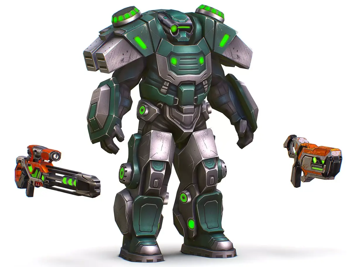 Cartoon Sci-Fi Cyborg Drone Sniper Soldier Low-poly 3D model 5